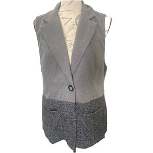 Cabi Womens Suit Vest Medium Gray Color block One Button Collared Front Pockets